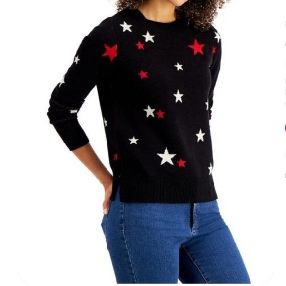 NWT Charter Club Black & Red Stars Crewneck Sweater - Picture 1 of 6